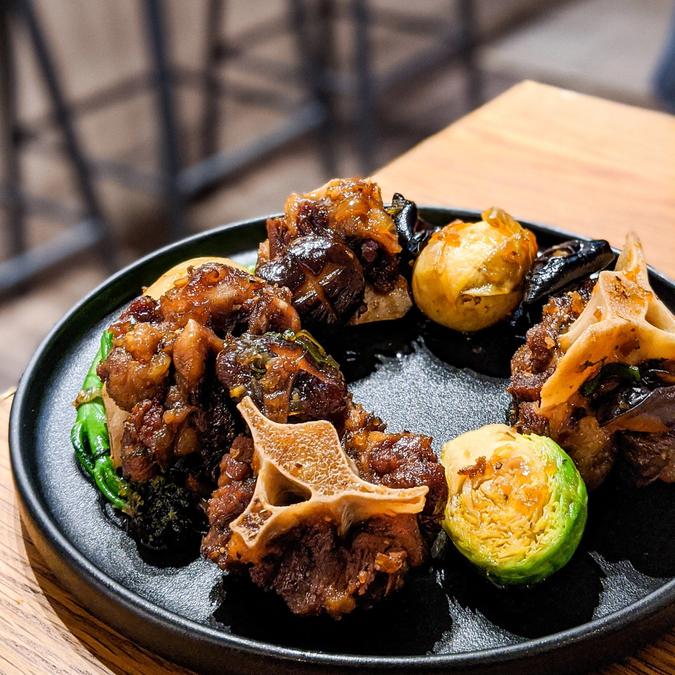 Ggori-jjim - Korean style soy braised oxtail, potatoes, broccolini, dates, shiitake, black fungus, brussel sprouts⠀⠀