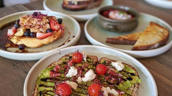 hotcakes, avo toast, eggs, shakshuka
