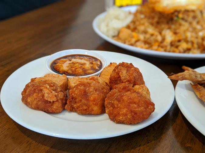 Batagor ($2 each) fried chicken stuffed tofu