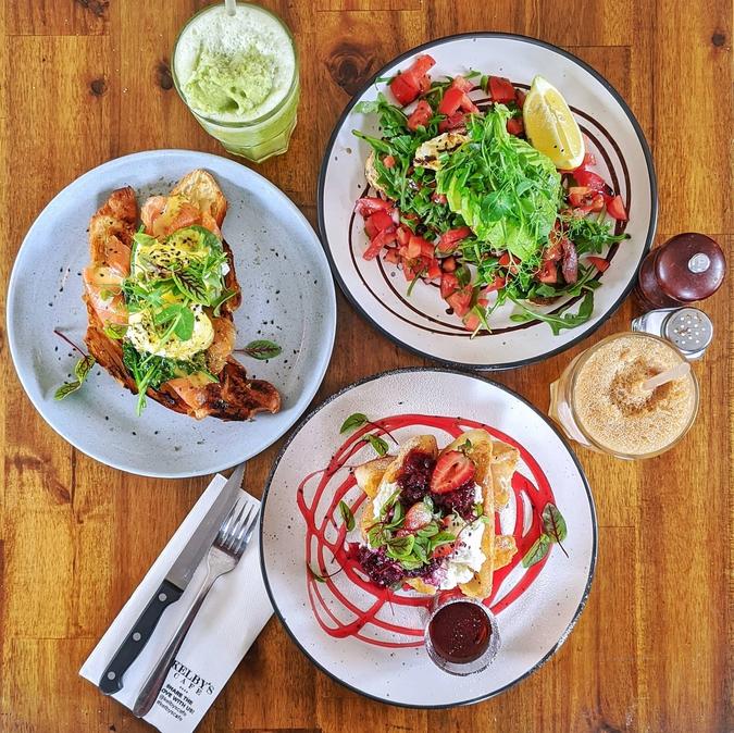 Flatlay of food from Kelby's cafe