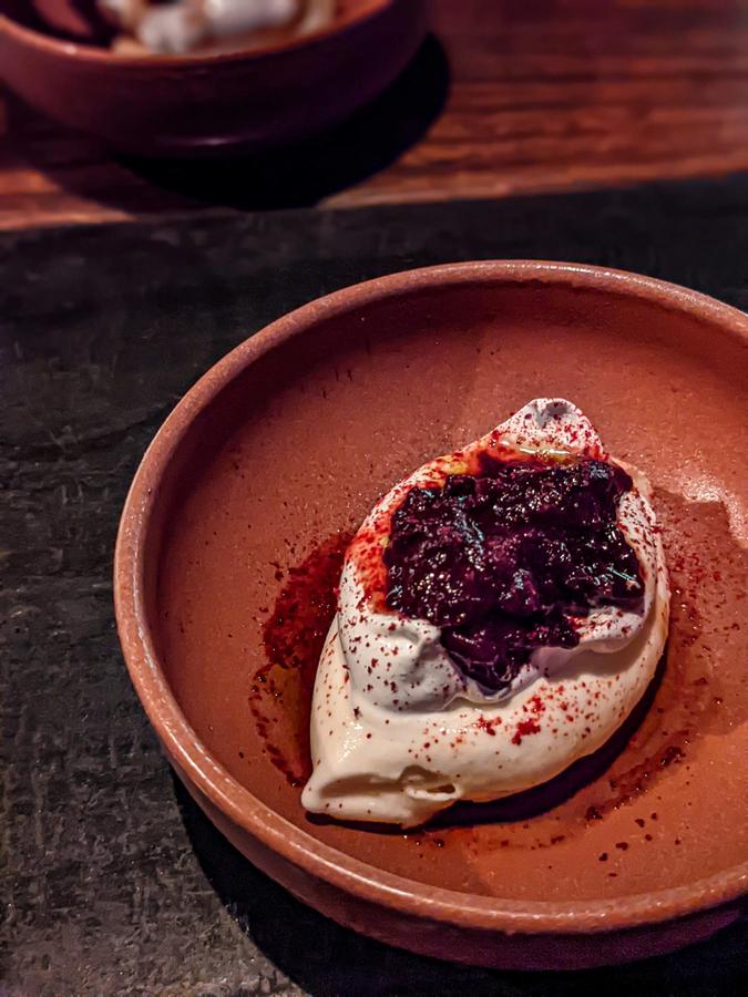  yoghurt sorbet with soft meringue and preserved cherry & rosemary