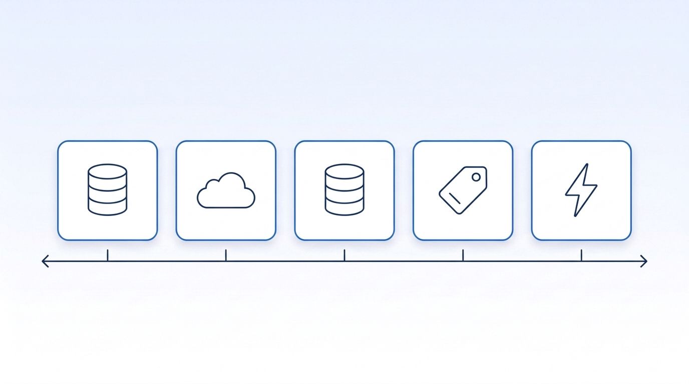 Comparison spectrum illustration showing five CRM enrichment vendor types arranged from batch to real-time