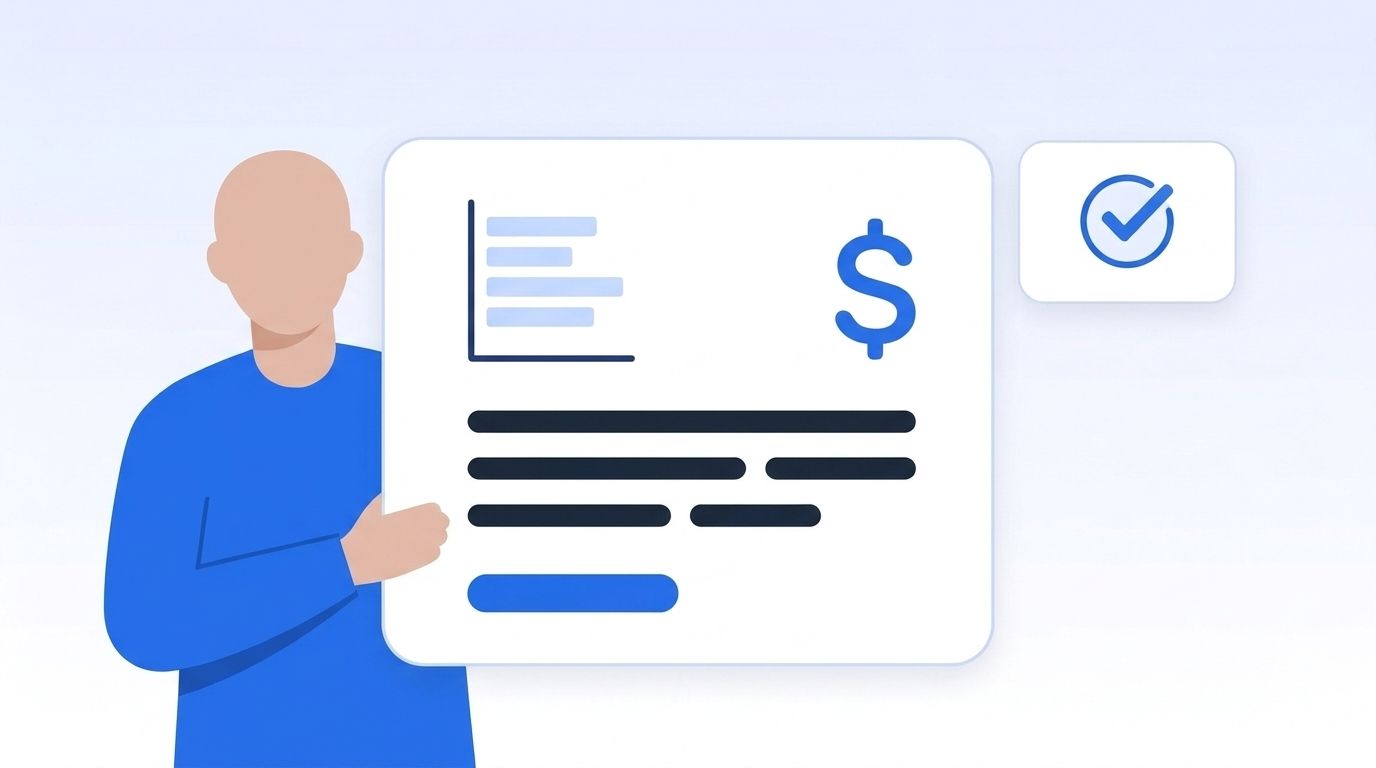 A GTM leader holding up a one-page business case document showing a bar chart, a dollar-sign icon, and a hiring-approval checkmark