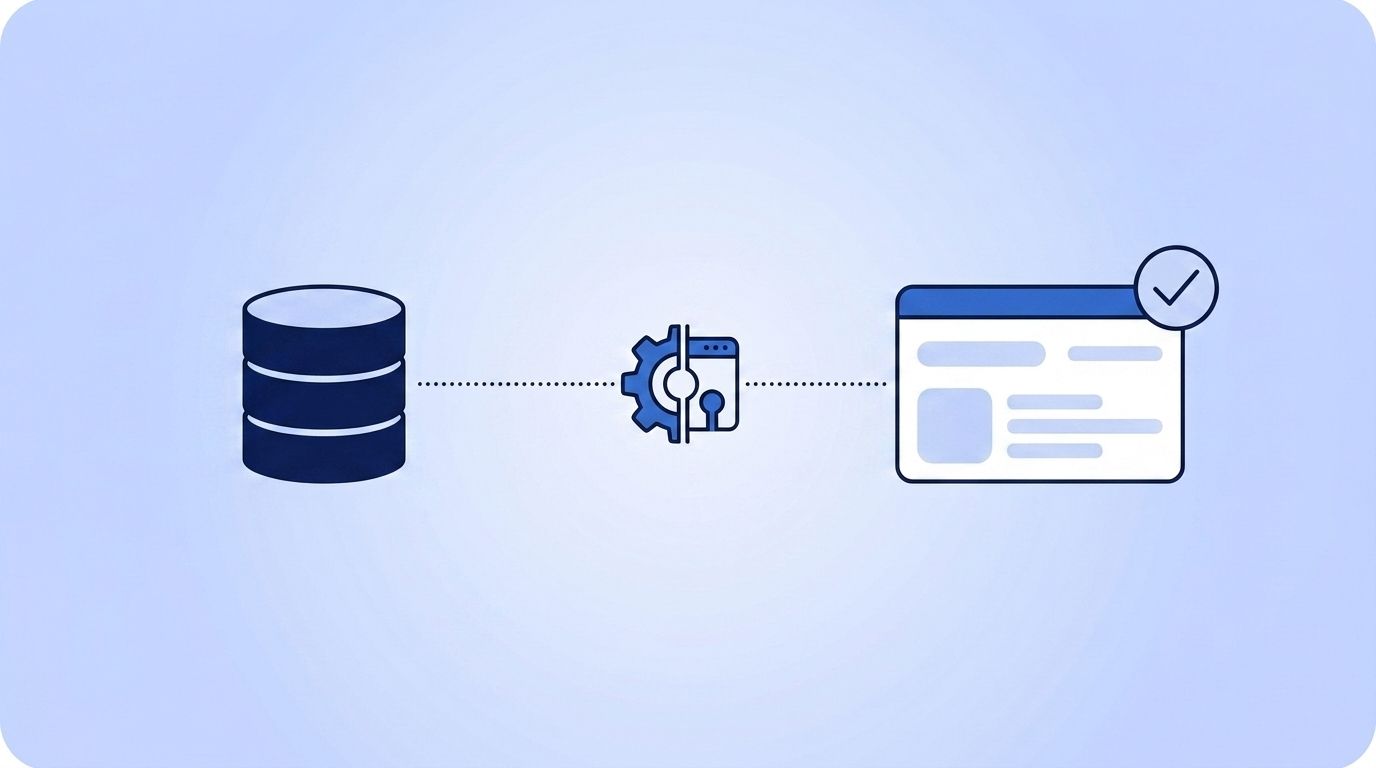 API data enrichment pipeline flowing from a database through an API icon into a validated CRM record