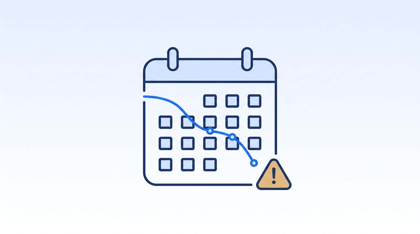 Calendar with a declining line graph illustrating B2B contact data decaying between monthly refreshes