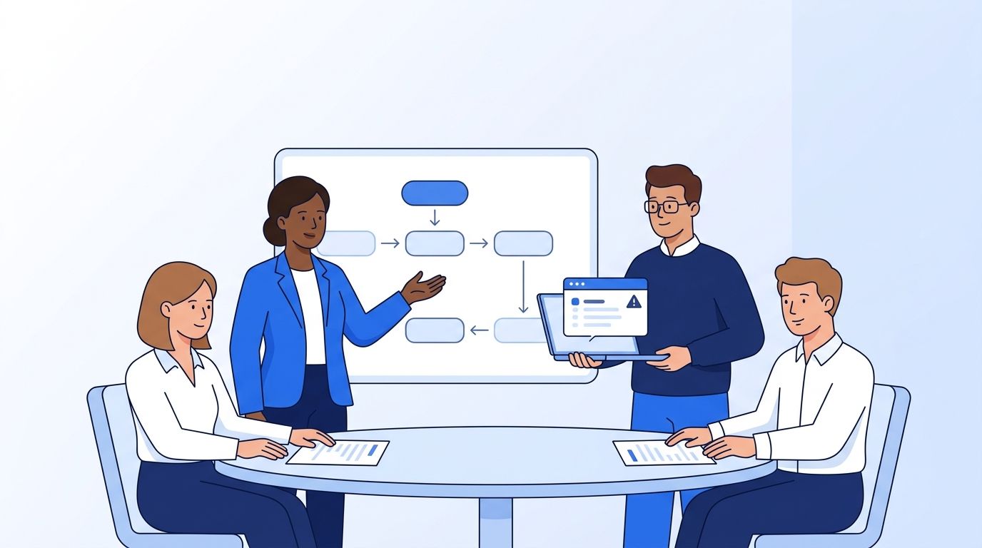 A GTM and data team gathered around a table running a data quality tabletop exercise before a migration