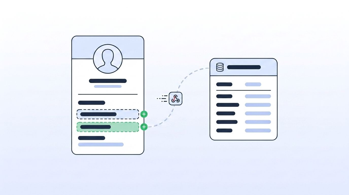 A CRM contact record automatically populating with enriched company and job-title fields via a webhook integration