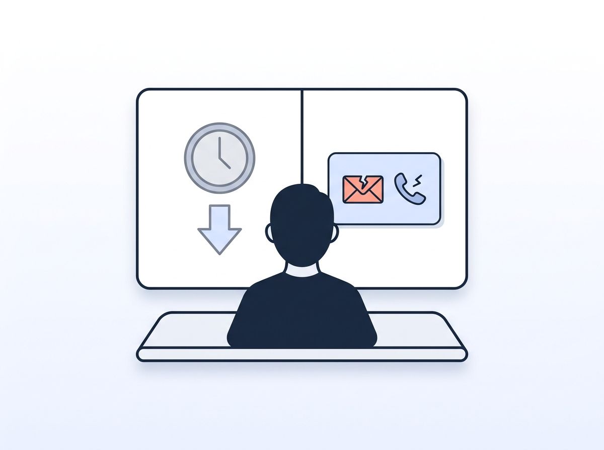 Illustration of a sales rep viewing a split CRM dashboard showing wasted hours and bounced-email data quality problems