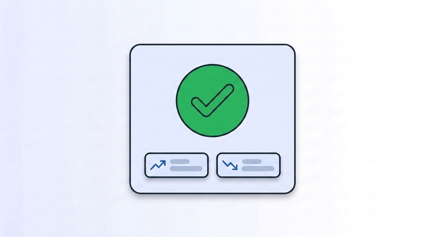 Success card with a large green checkmark and stat callouts showing rising match rate and falling cost per record