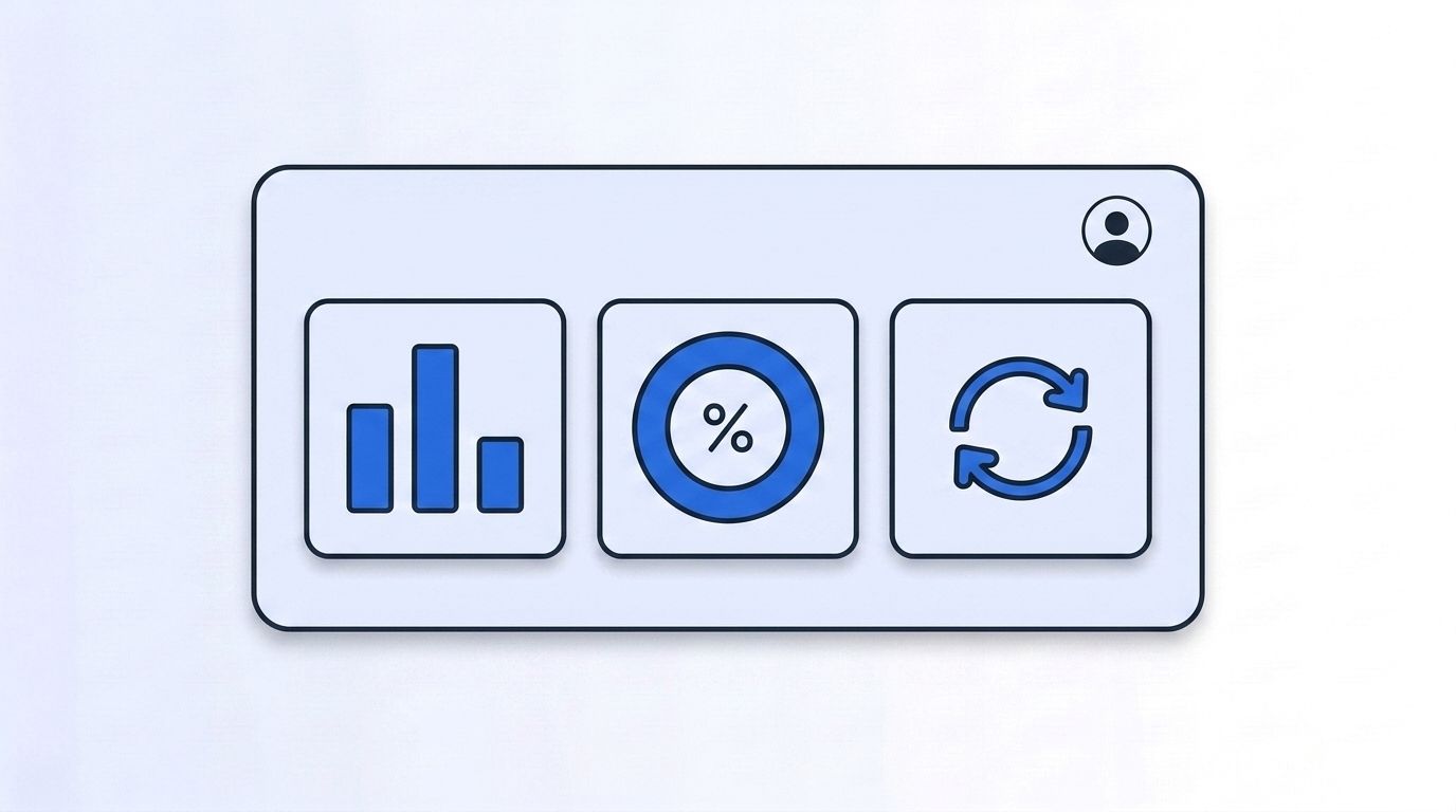 Analytics dashboard showing vendor match-rate bar chart, a coverage percentage stat, and a re-rank refresh icon