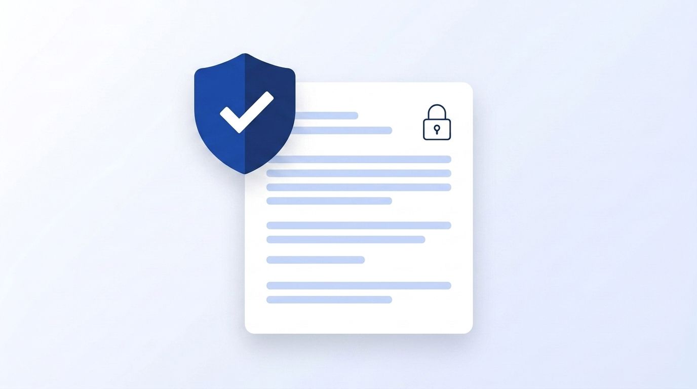 A shield and checkmark icon overlaid on a document representing a GDPR data processing agreement