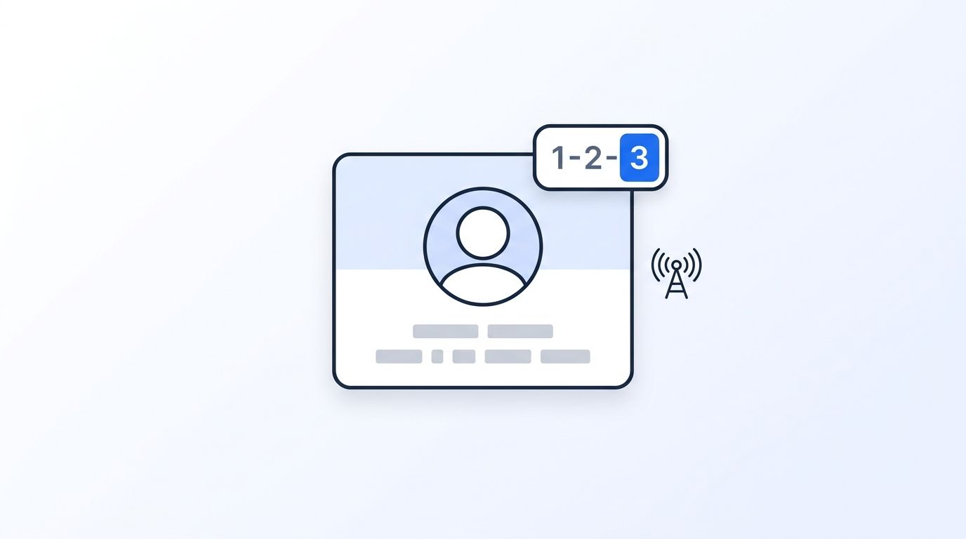 Flat 2D illustration of a lead scoring card showing ICP match, seniority, and a 1-to-3 intent score badge next to a signal source icon