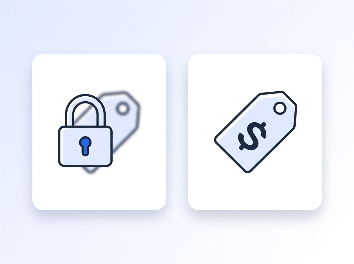 Side-by-side comparison of a locked, hidden custom-quote price tag versus a clear, visible dollar price tag