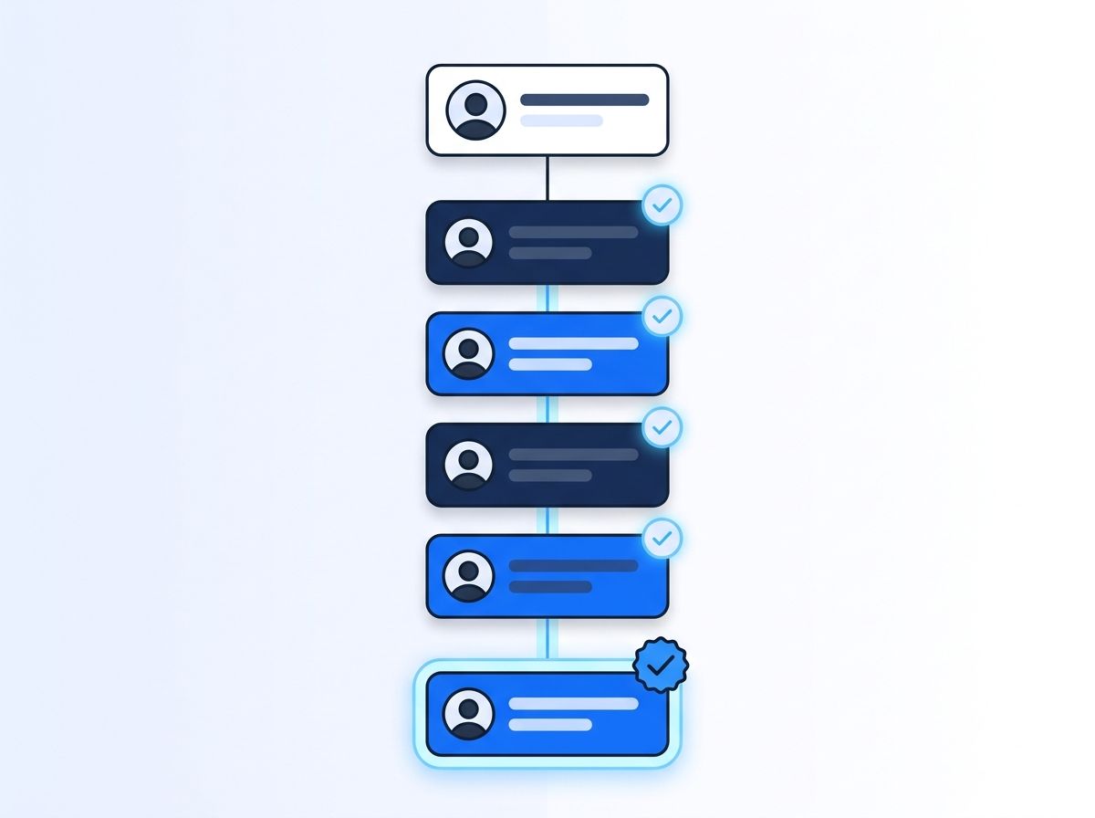 Flat vector illustration of a single B2B contact record flowing through a waterfall of four data enrichment providers to a fully verified profile card