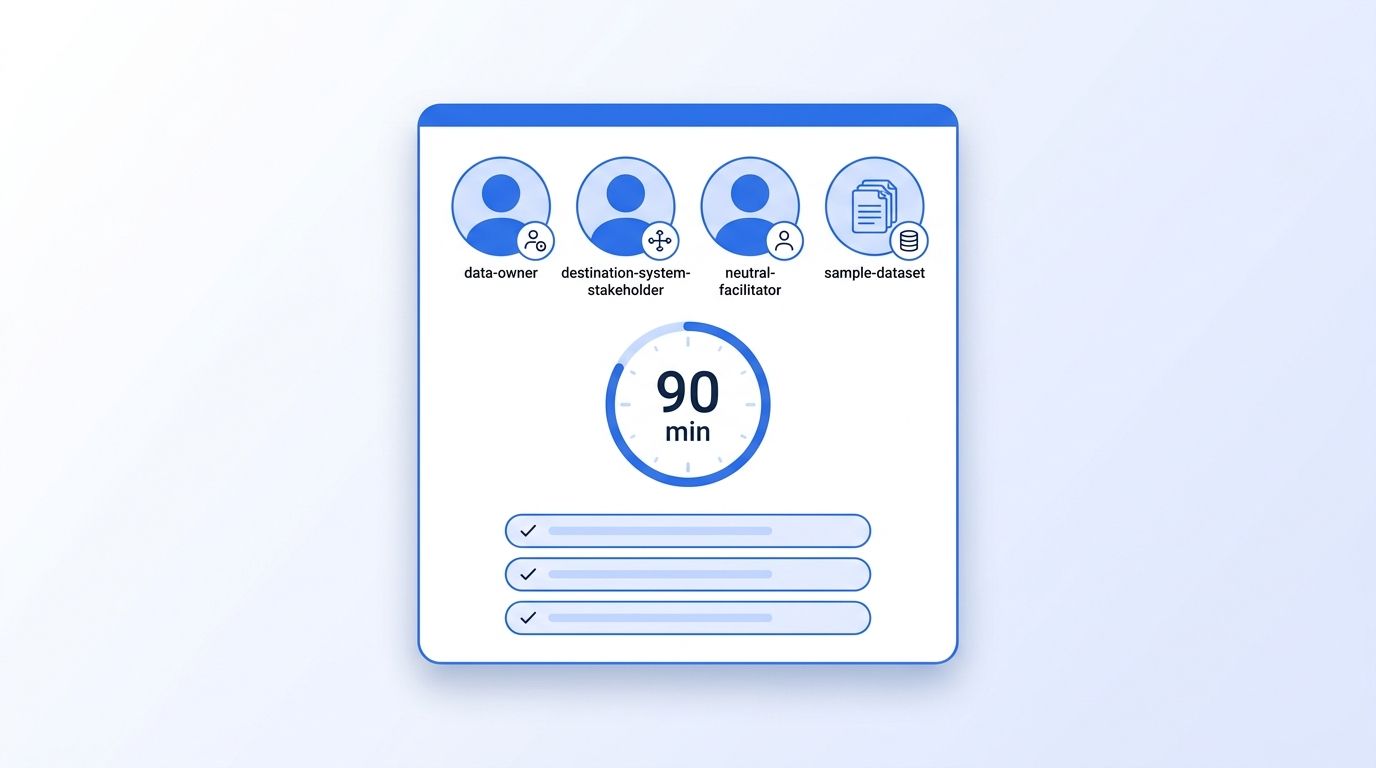 Checklist showing the four roles and the 90-minute time budget needed before running a data quality tabletop exercise