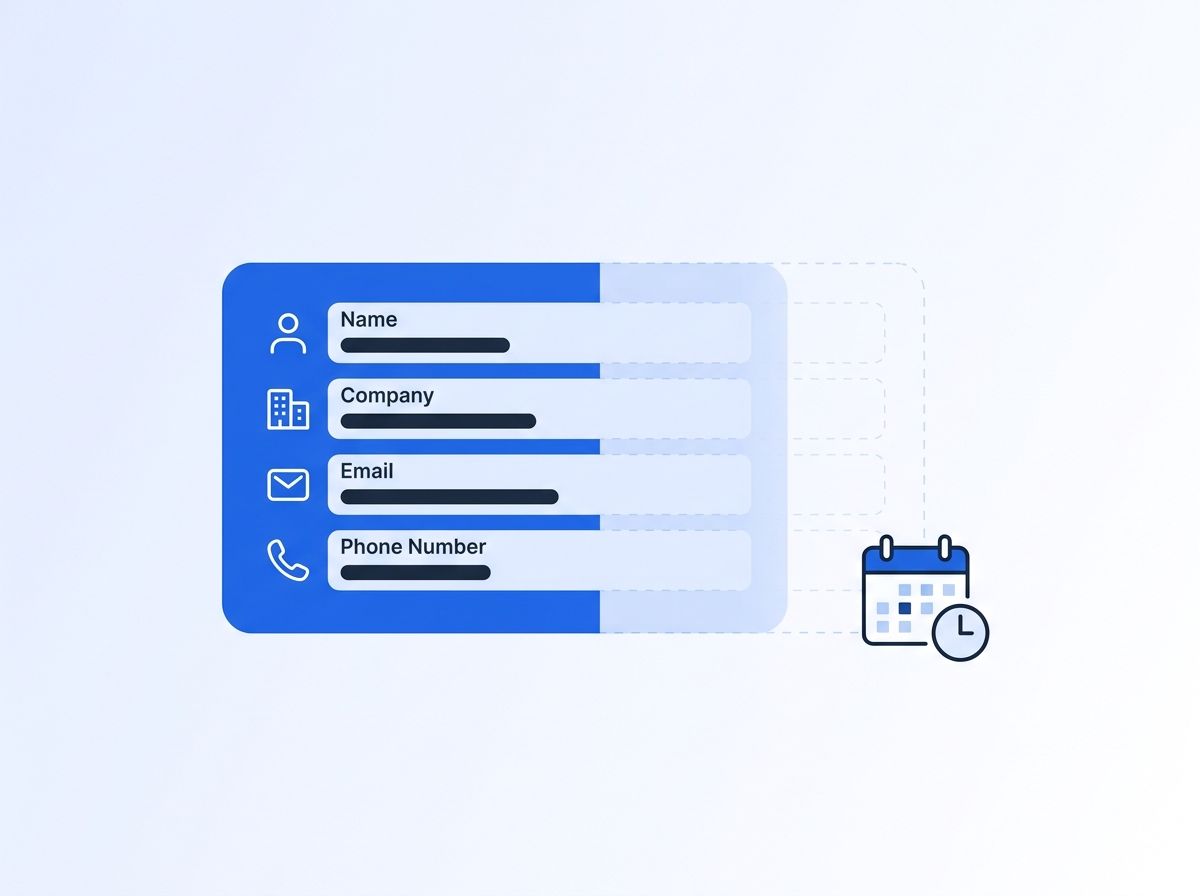 A contact record icon fading from solid to a dashed outline next to a calendar, representing B2B contact data decaying over time