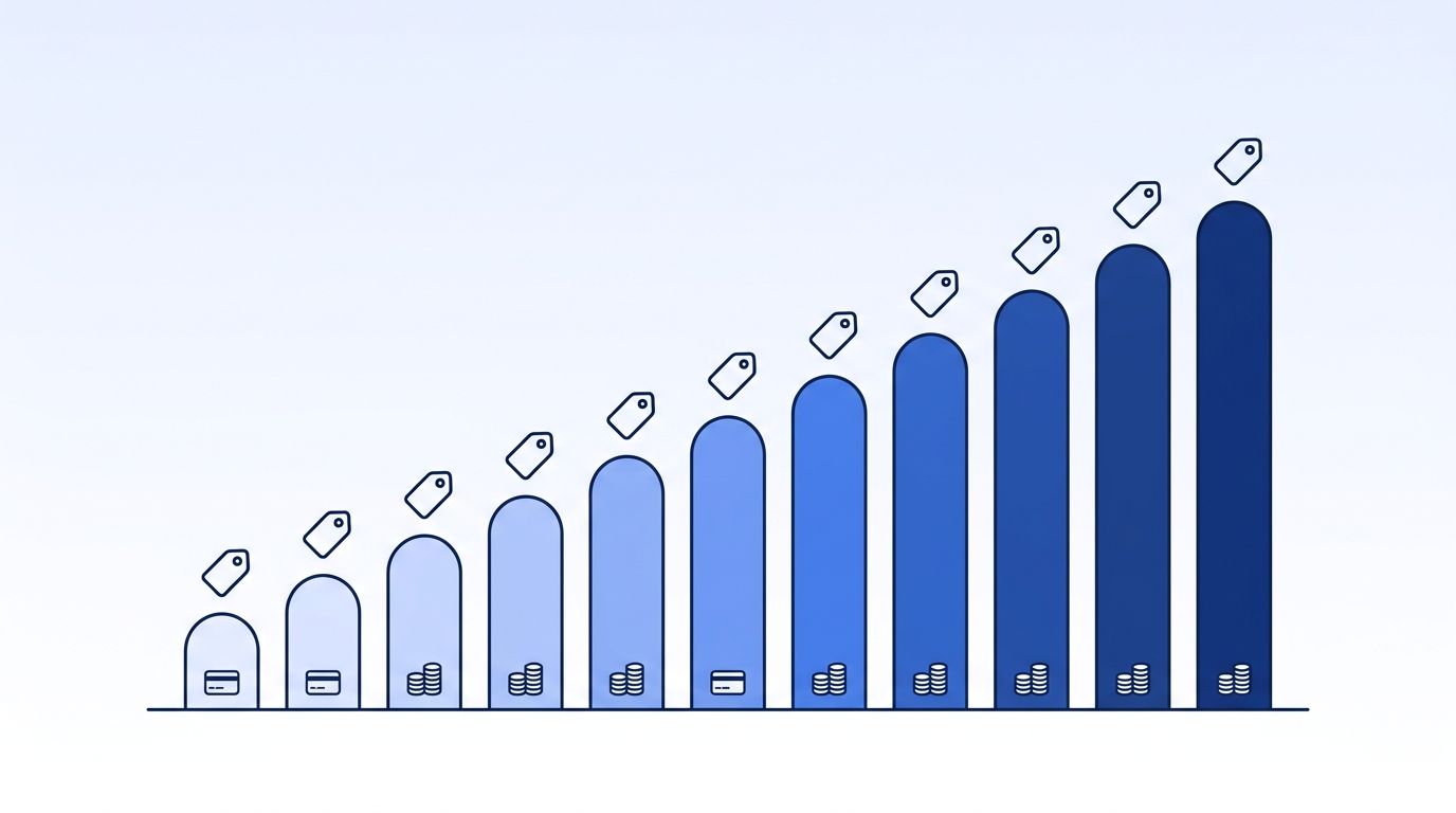 Bar chart illustration of Coresignal's nine pricing tiers rising from $49 to $5,000 a month