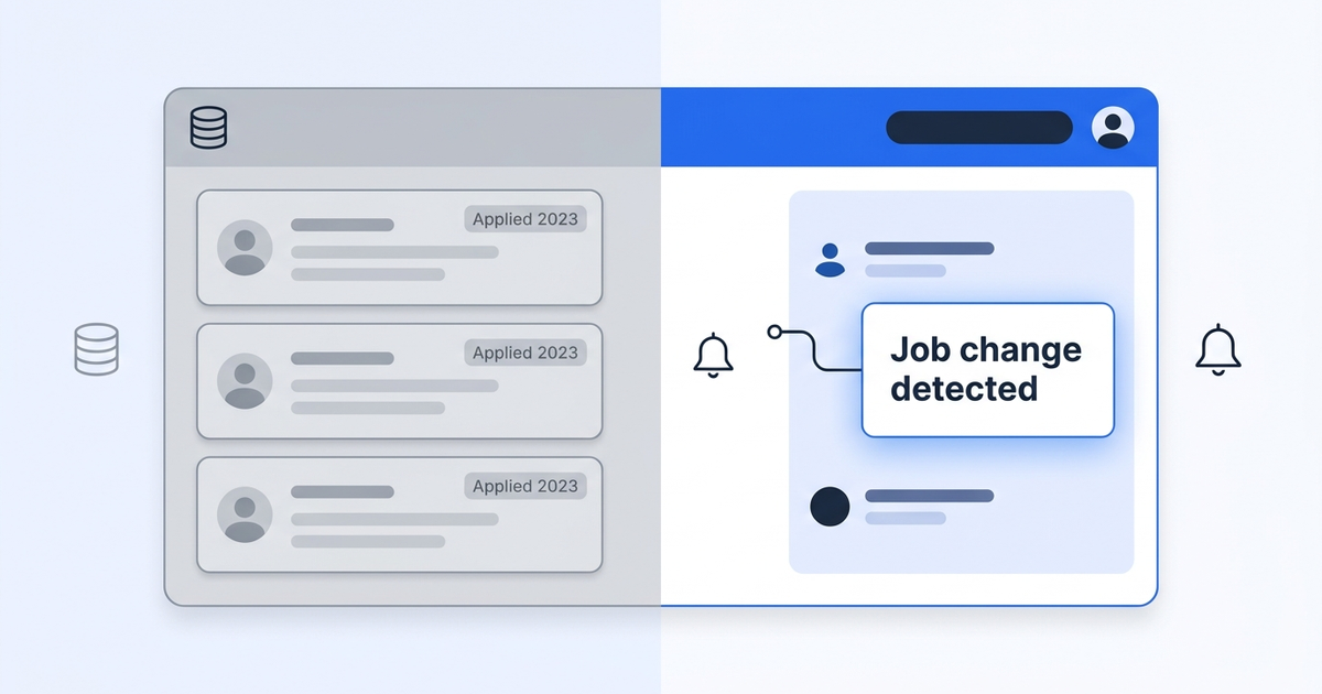 Split-screen illustration comparing a recruiting CRM pipeline view against a static ATS candidate archive