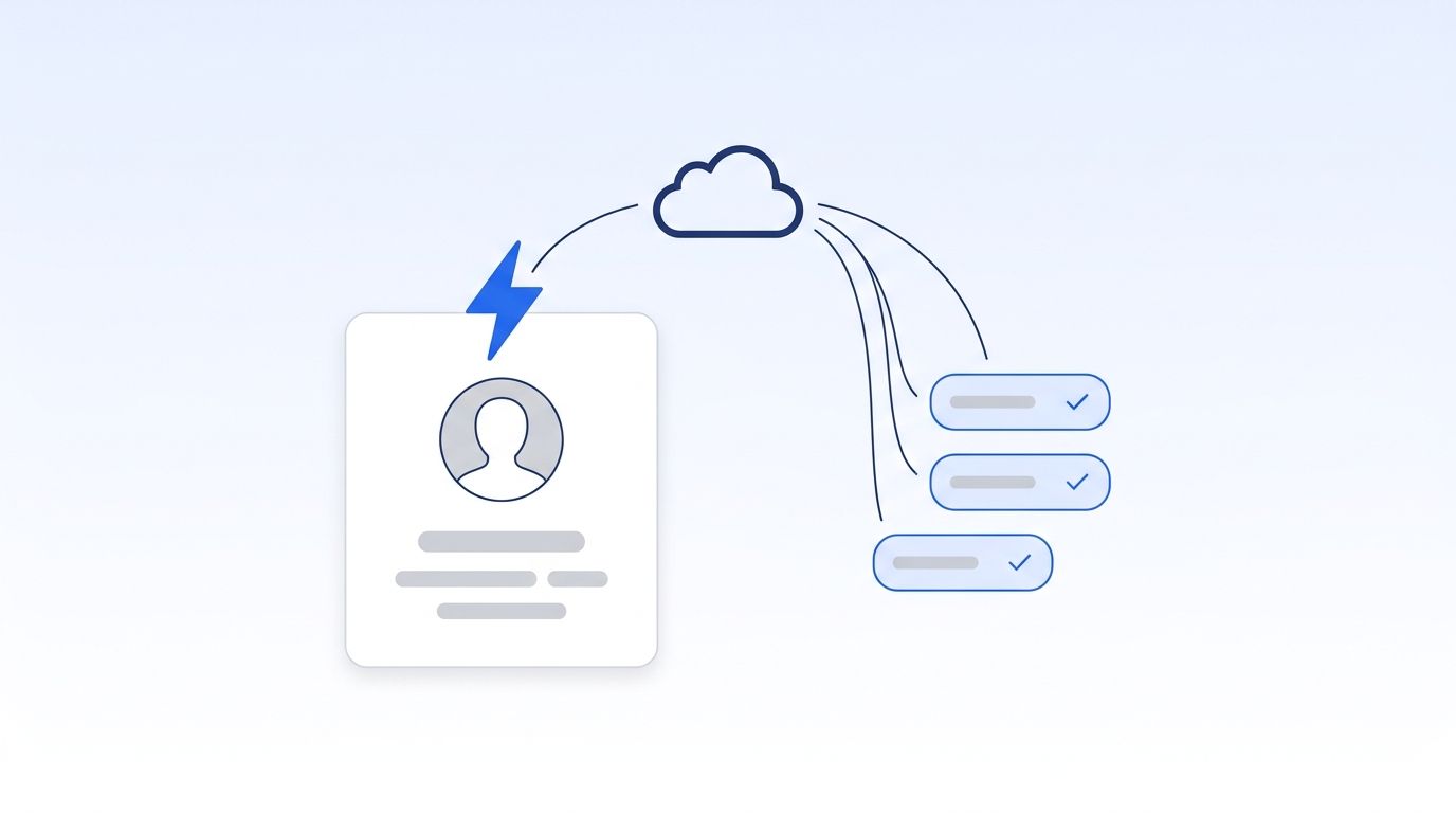 Diagram of a CRM record triggering a real-time enrichment webhook that maps data into HubSpot and Salesforce fields