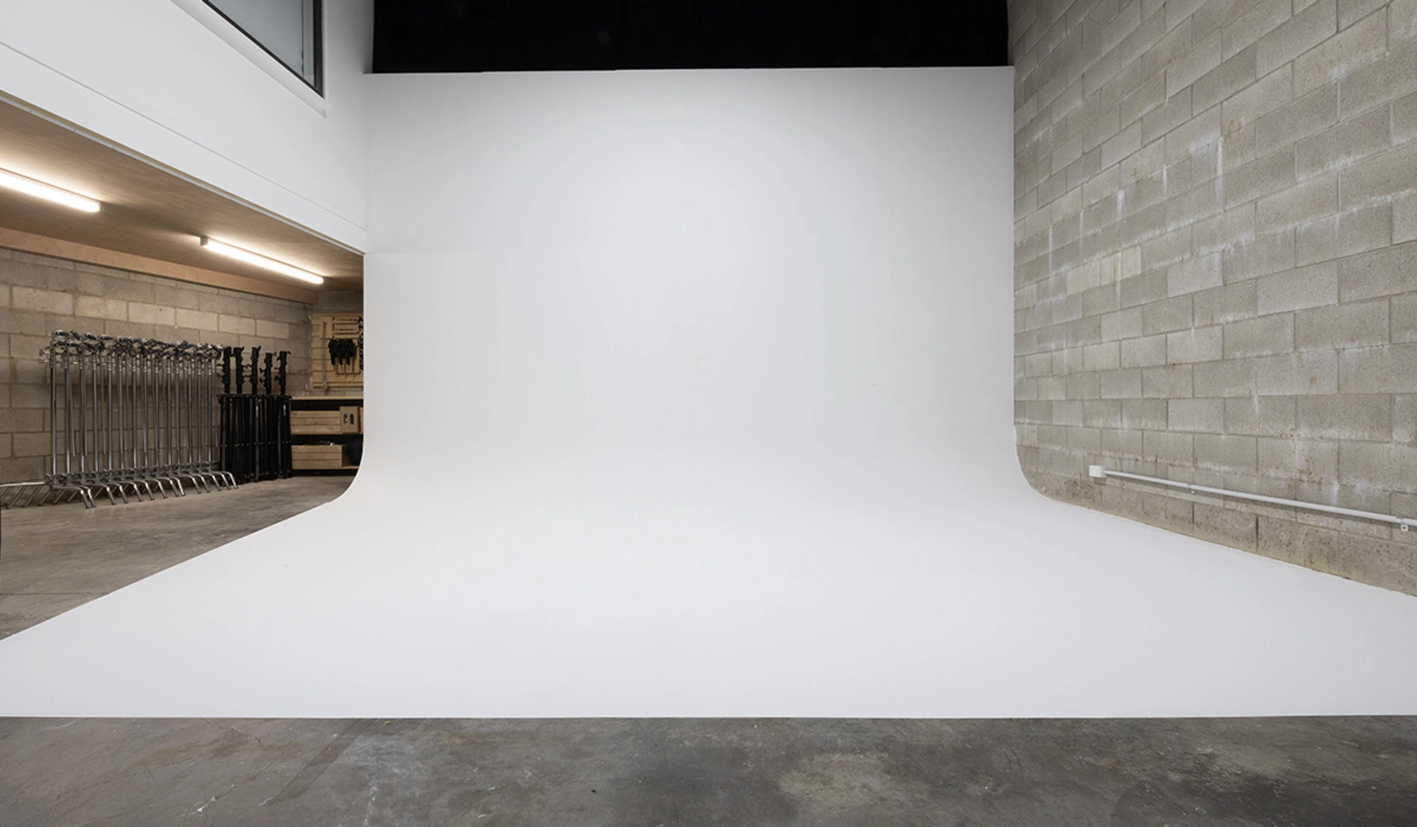 Photo video studio cyclorama with grip gear