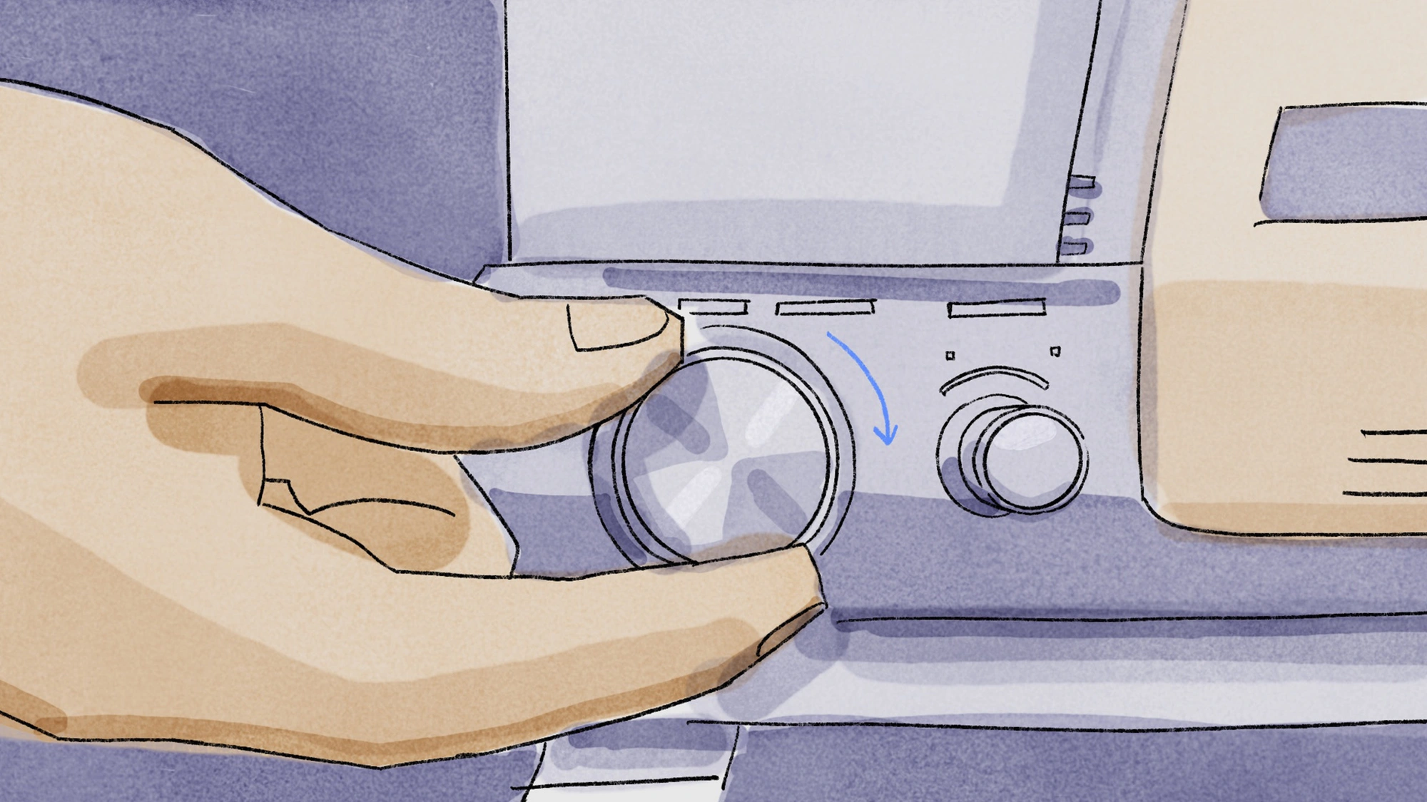 illustration interacting with old film camera dial