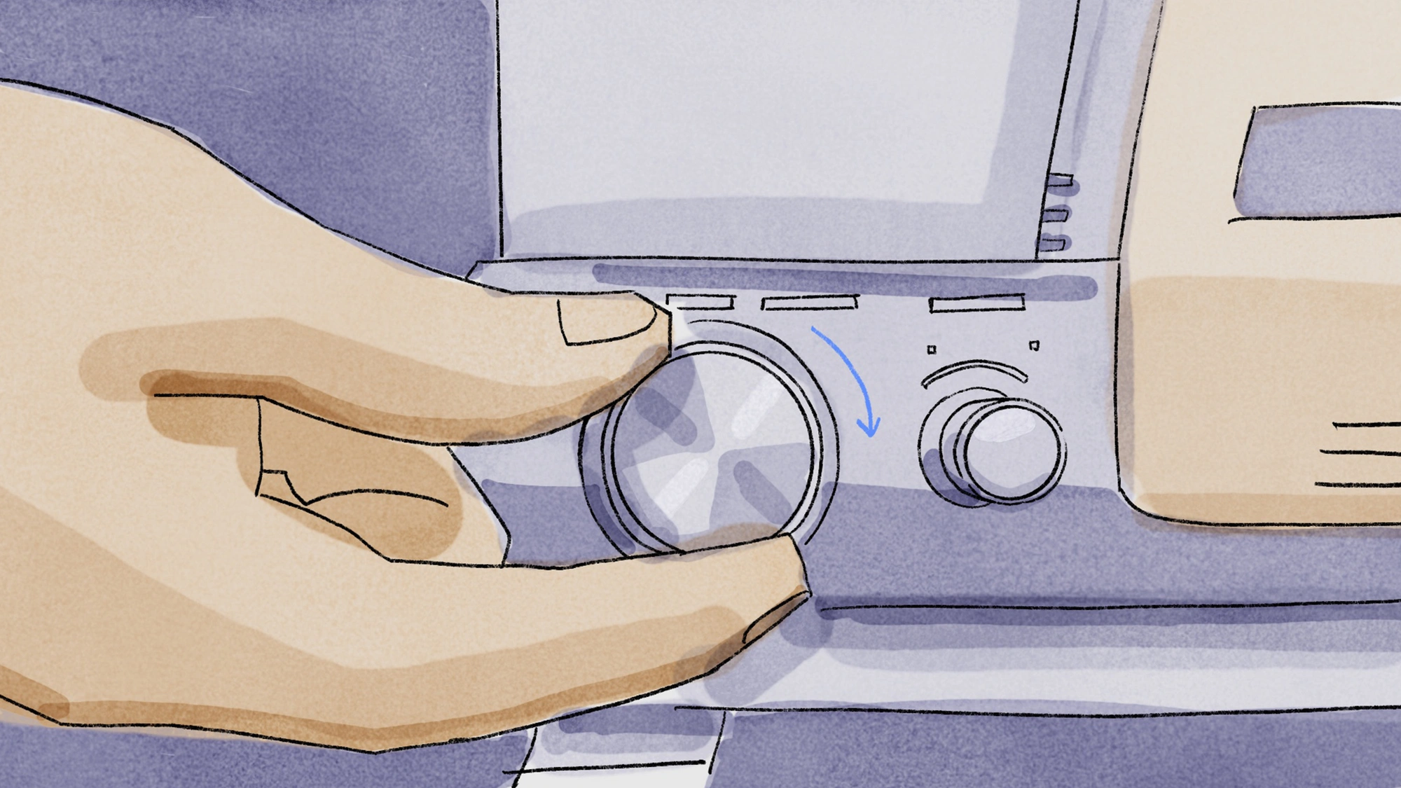 illustration interacting with old film camera dial