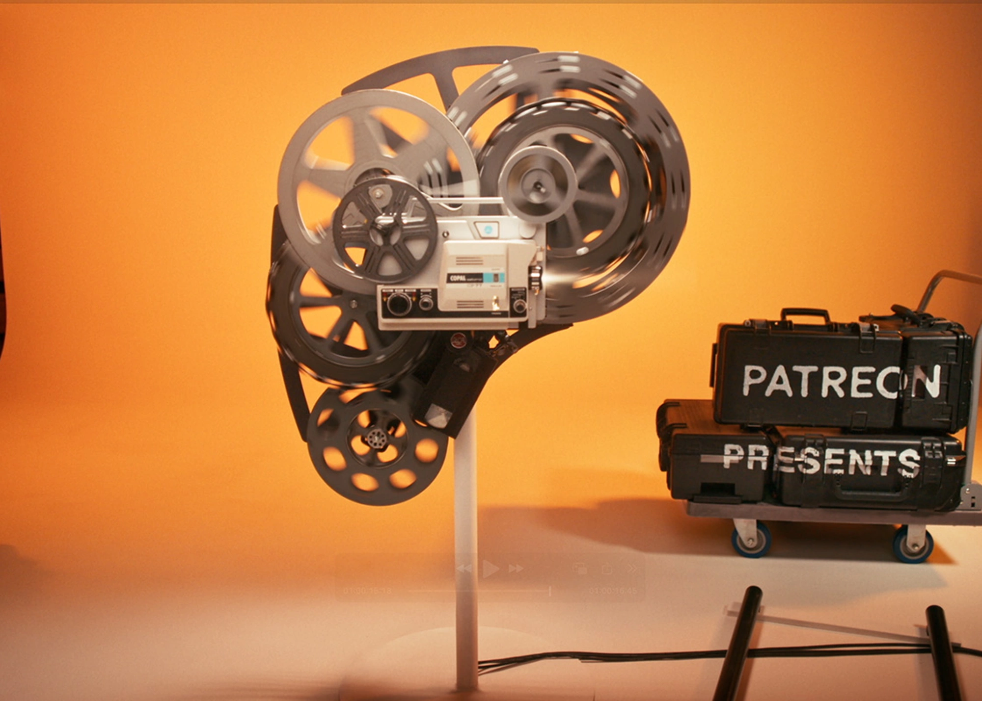 Patreon Logo made out of old film projectors and cameras