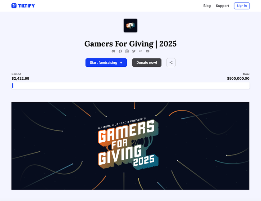 The GFG2025 Tiltify page