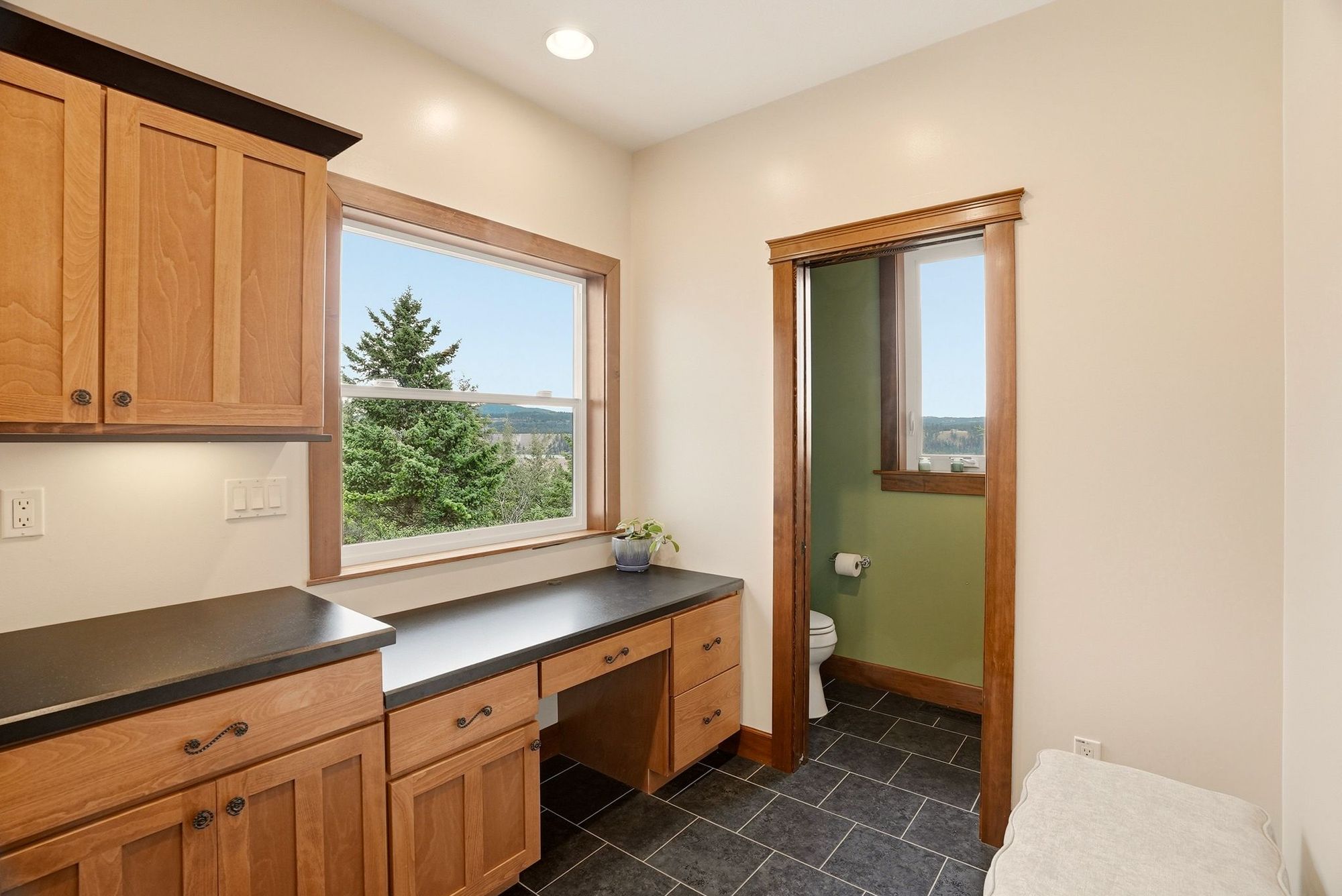 Desk nook and powder room