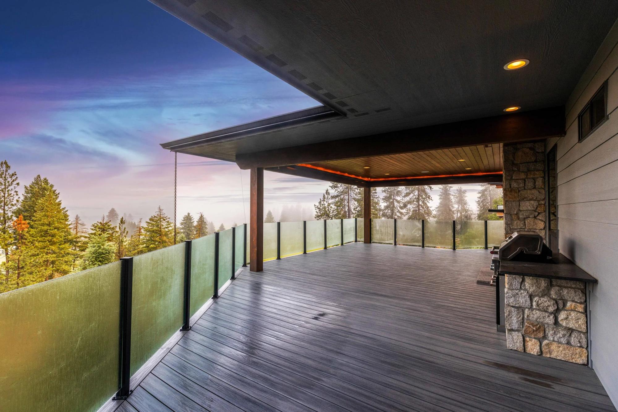 Deck with outdoor fireplace