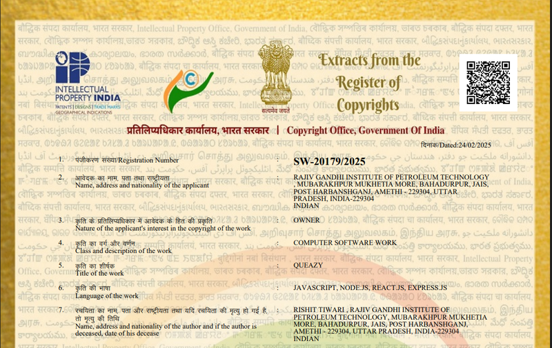 Received Copyright for Queazy