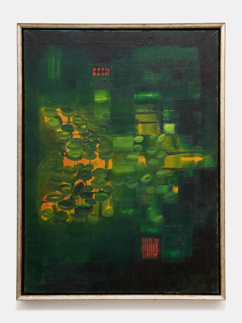 Installation view of displayed artwork titled House Behind the Trees