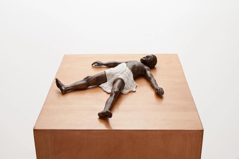 Installation view of displayed artwork titled New Realistic Figures (Sleeping): Aristotle