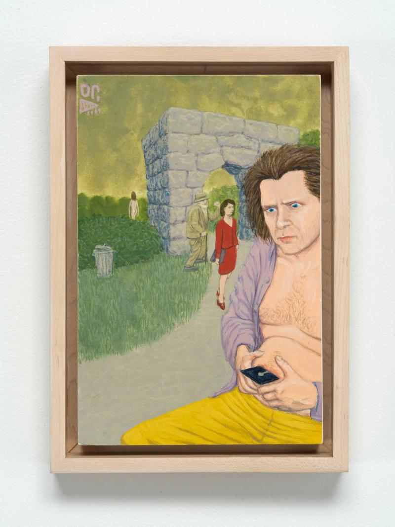 Installation view of displayed artwork titled Dream Object: Paperback Cover Painting (Jim in the Park)
