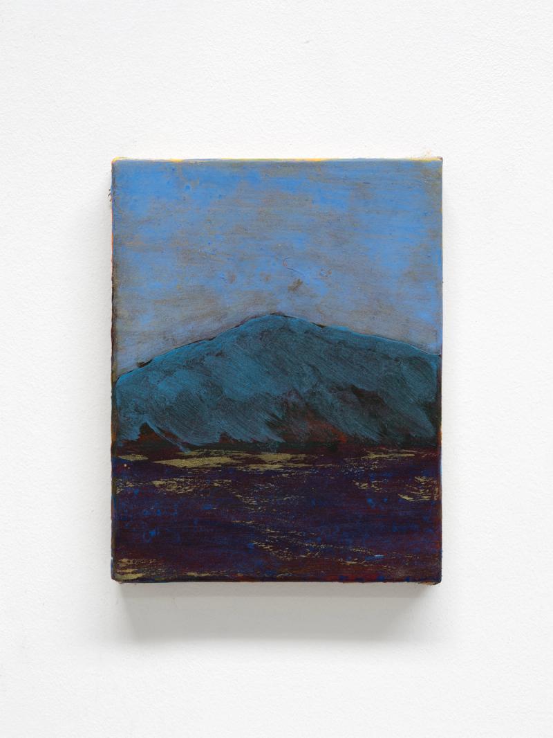 Installation view of displayed artwork titled La montagne me semble bleue
