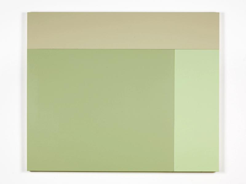 Installation view of displayed artwork titled L1 (Oyster, Aspen, Bronze Green)