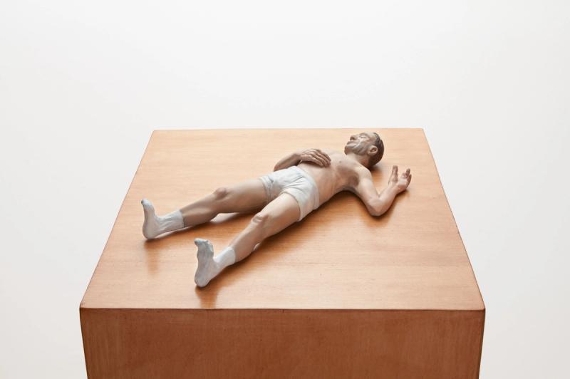 Installation view of displayed artwork titled New Realistic Figures (Sleeping): Deleuze