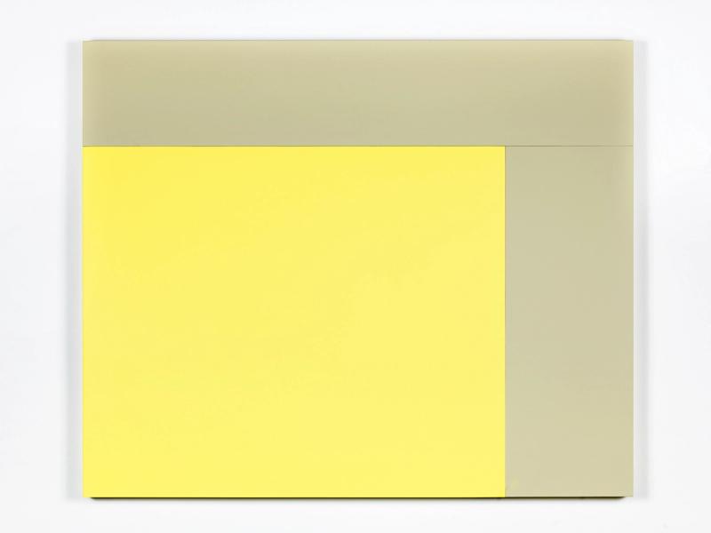 Installation view of displayed artwork titled B1 (Oyster, Oyster, Primrose Yellow)
