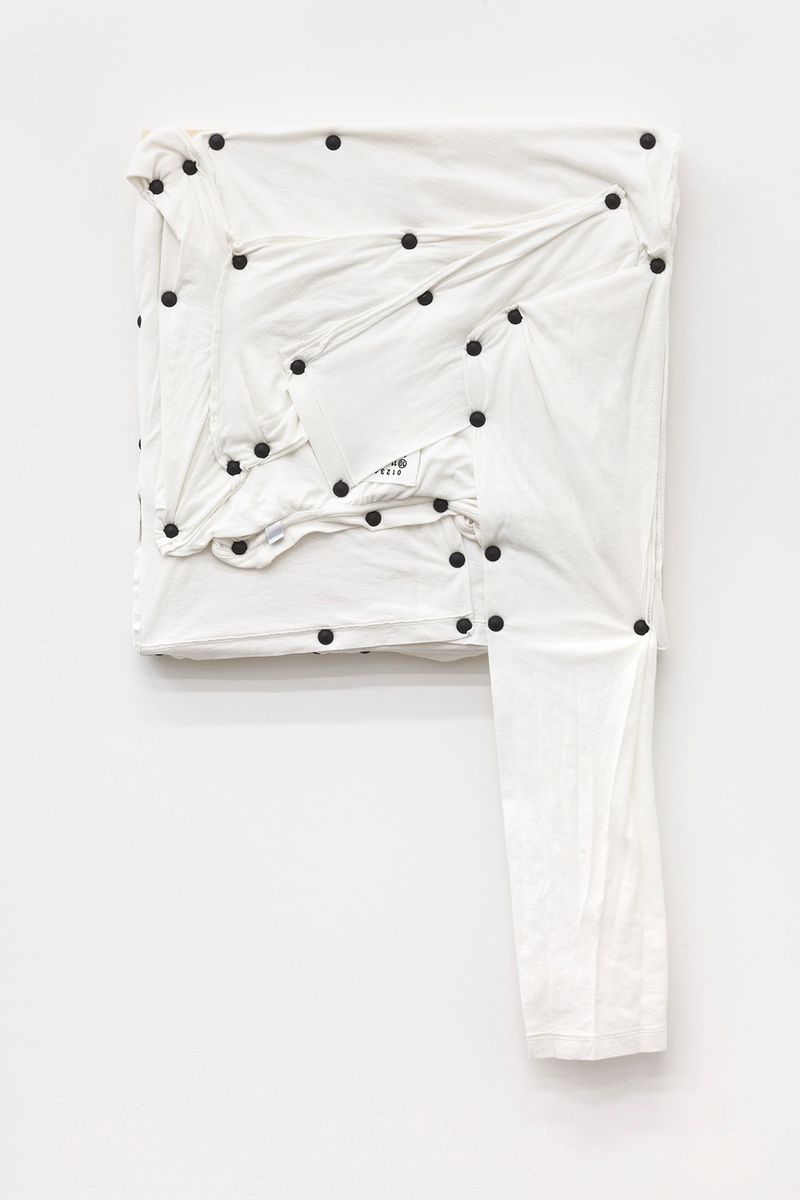 Installation view of displayed artwork titled white t-shirt (Out of the Blue, four)