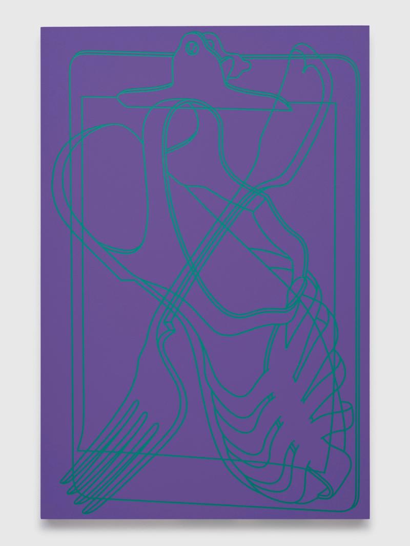 Installation view of displayed artwork titled Untitled (purple/turquoise)