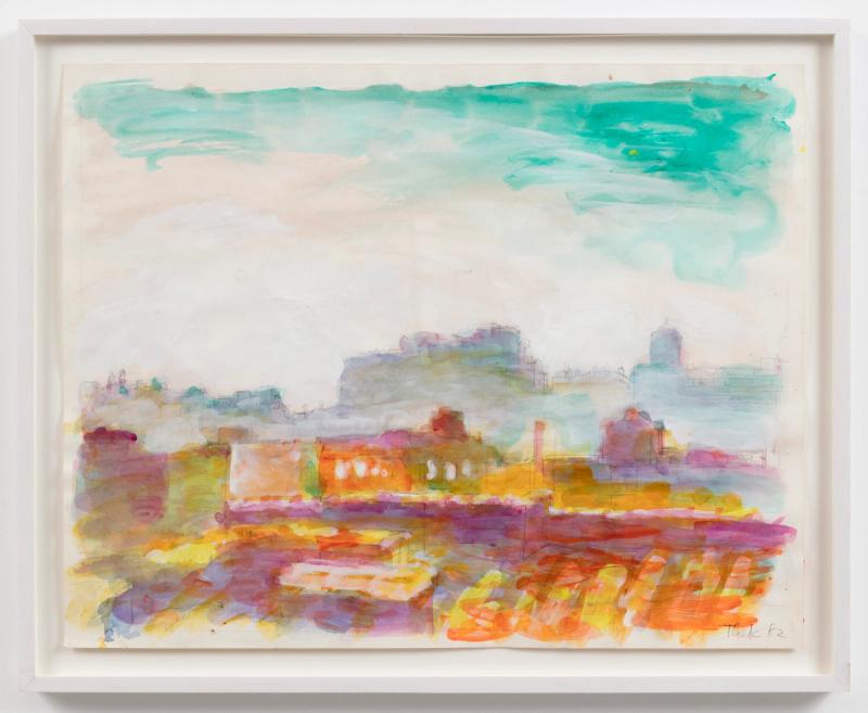 Installation view of displayed artwork titled Untitled (rooftops)