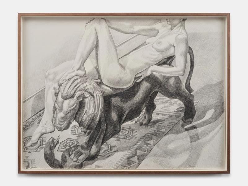 Installation view of displayed artwork titled Female Reclining on Lion