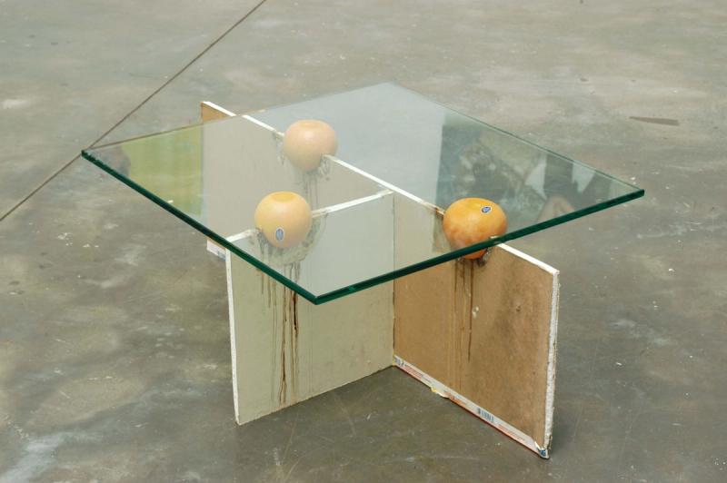 Installation view of displayed artwork titled Untitled (Grapefruit Table)
