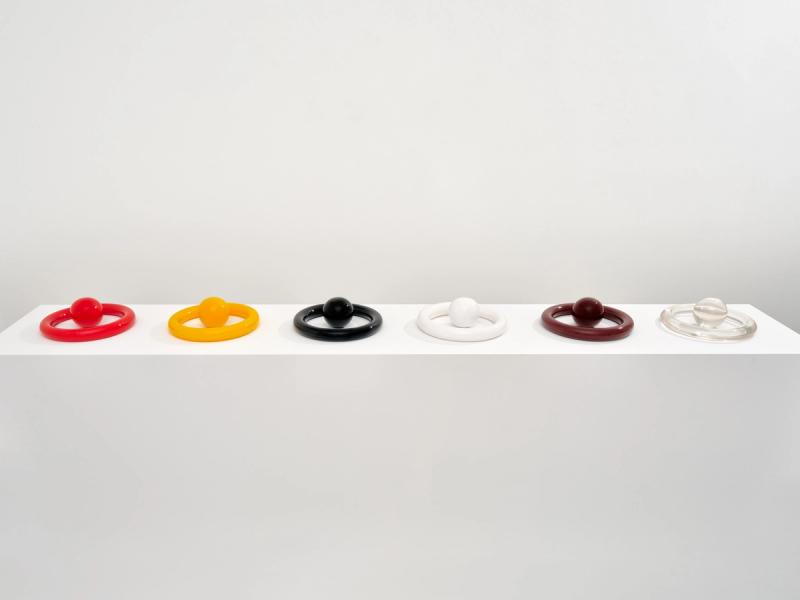 Installation view of displayed artwork titled Rings and Spheres