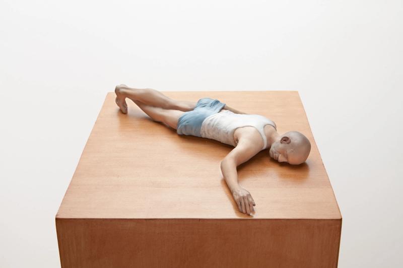 Installation view of displayed artwork titled New Realistic Figures (Sleeping): Foucault