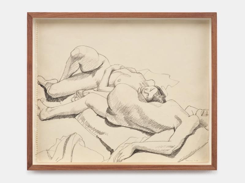 Installation view of displayed artwork titled Two Models Lying on Floor