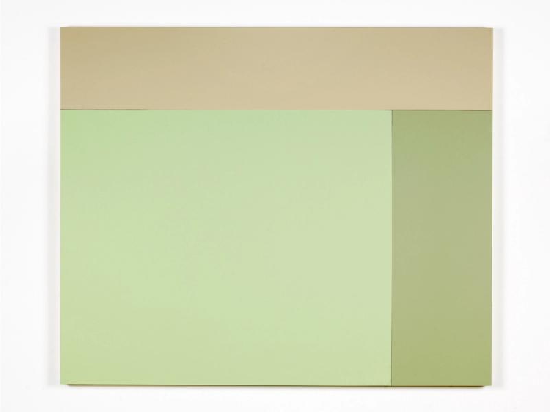 Installation view of displayed artwork titled D1 (Oyster, Bronze Green, Aspen)