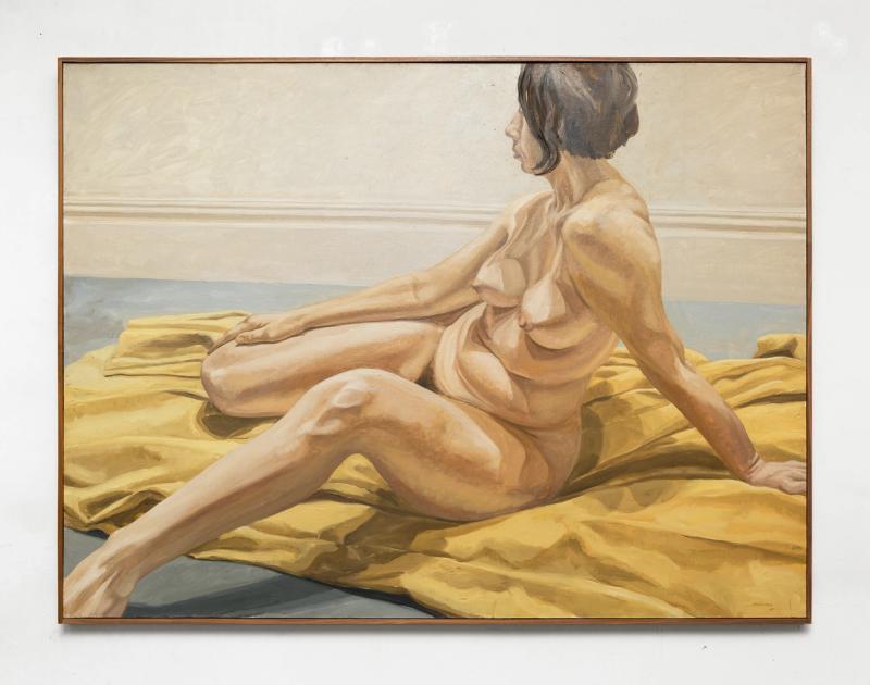 Installation view of displayed artwork titled Female Nude on Yellow Drape
