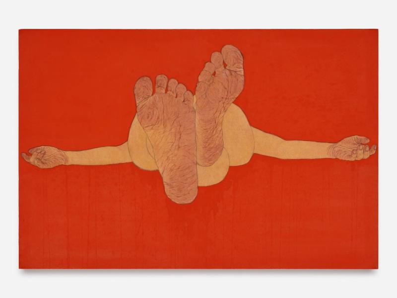 Installation view of displayed artwork titled Autolandscape: Red Orange