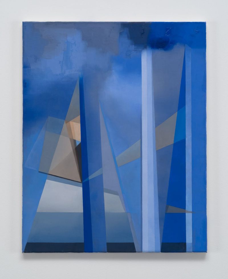 Installation view of displayed artwork titled Slain Abstraction in Blue